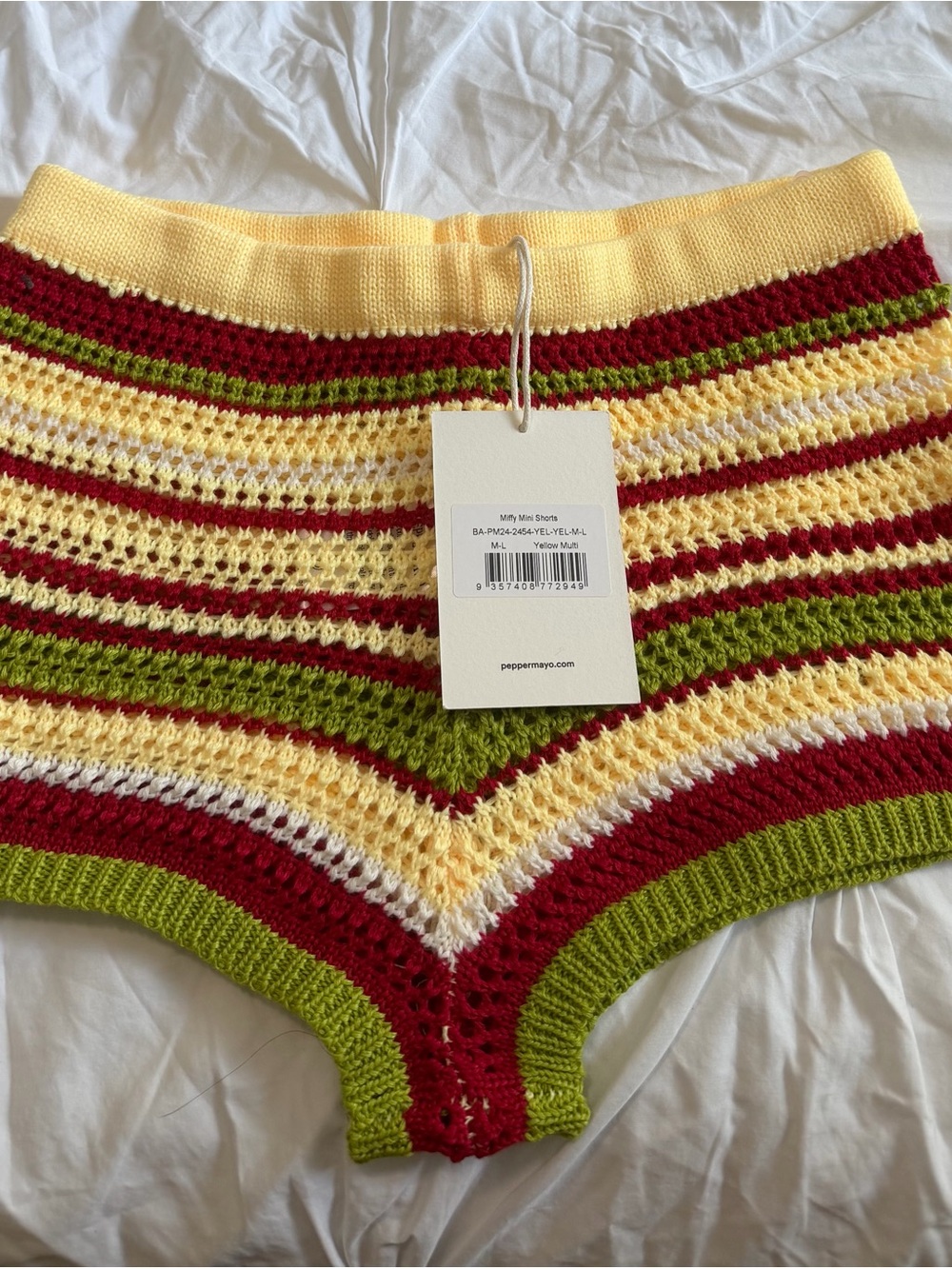 Peppermayo Yellow, Red & Green Crochet Knit Shorts